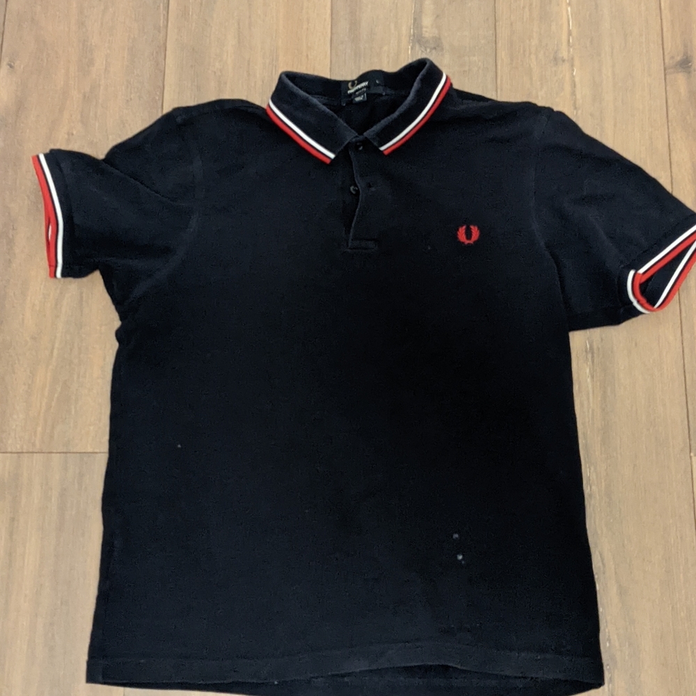 Fred Perry Polo Men's Large Black with Red and White accents